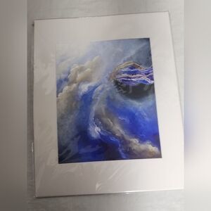 Abstract Blue and Gold Art Print Signed 14 X 11 inches Holding Back The Darkness